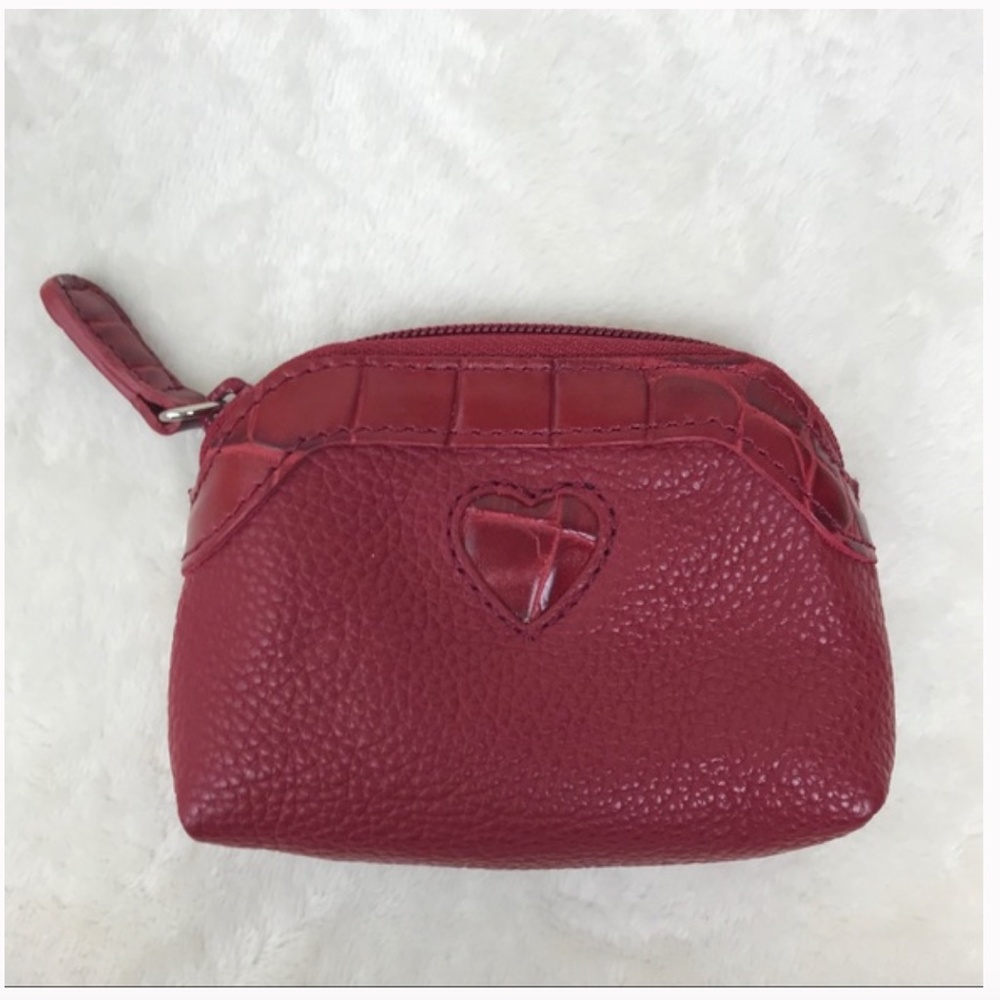 Brighton Pebble Leather Heart Coin Purse Red